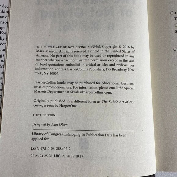 Subtle Art of Not Giving A #@%! Mark Manson 2018 Hardcover 9780062884022 NEW* - Picture 4 of 4